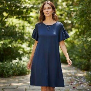 Talbots Navy Blue Cotton Flutter Short Sleeve Dress